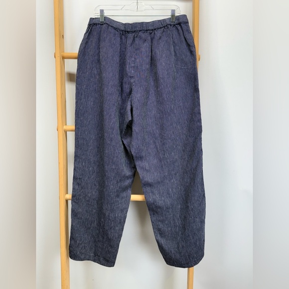 COLDWATER CREEK Navy Blue pinstriped 100% Linen Straight Leg Pants size L - Picture 4 of 12